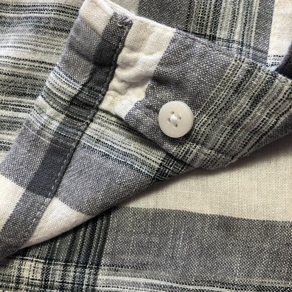 Haggar Men's Linen Plaid Grey & White Short Sleeve Button Down Shirt Size M - Picture 5 of 9